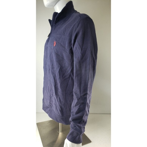 U.S. Polo Assn Mens Quarter Zip Flat Back Rib Pullover Navy Blue Size L - Picture 5 of 16